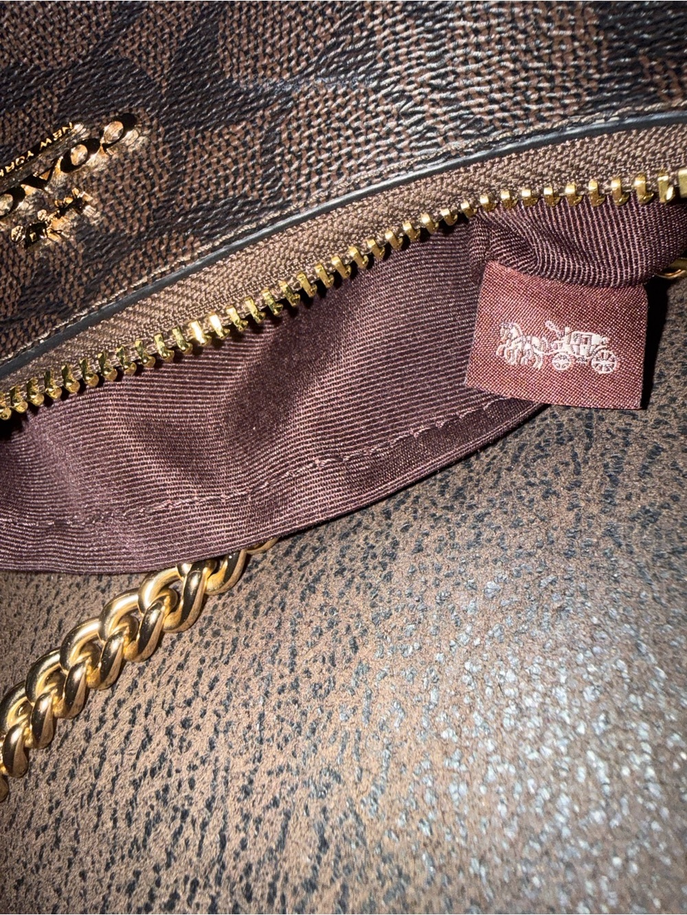 Coach Brown Signature Chain Shoulder Bag with Gold Hardware - Picture 8 of 9